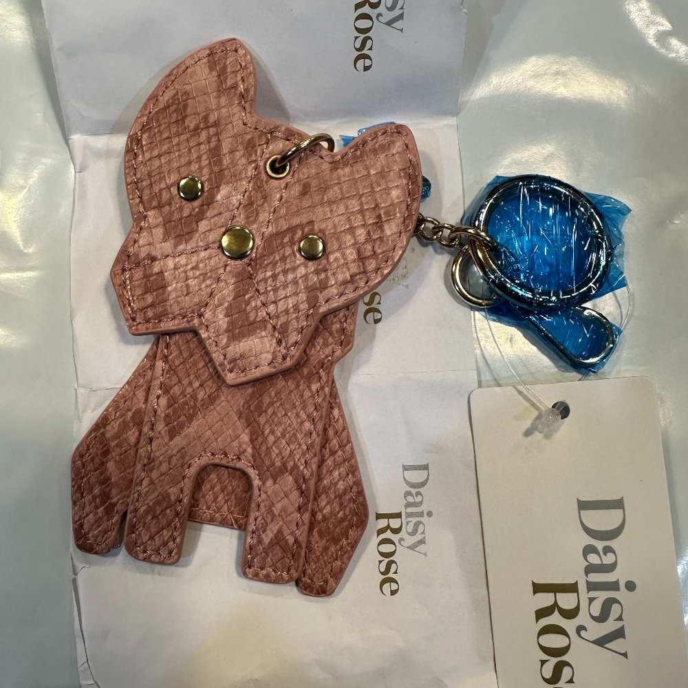 Daisy Rose Dog Keychain with Clasp and Key FOB Ring - PU Vegan Leather BROWN